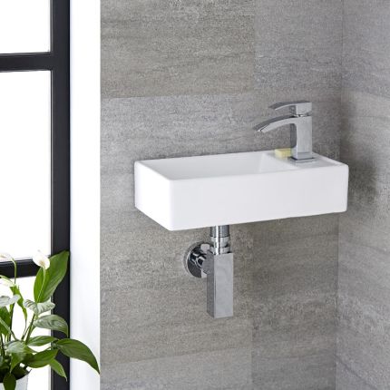 Milano Dalton - White Modern Rectangular Wall Hung Basin - 400mm x 220mm (1 Tap-Hole)