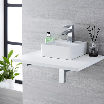 Milano Dalton - White Modern Square Countertop Basin with Mono Mixer Tap - 280mm x 280mm