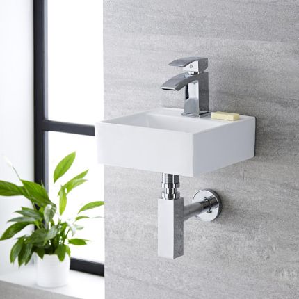 Milano Dalton - White Modern Square Wall Hung Basin - 280mm x 280mm (1 Tap-Hole)