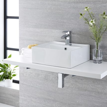 Milano Dalton - White Modern Square Countertop Basin - 410mm x 410mm (1 Tap-Hole)
