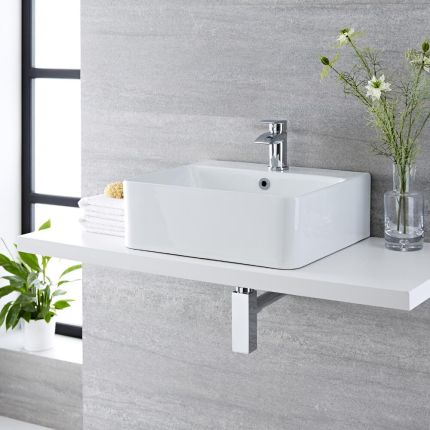 Milano Farington - White Modern Rectangular Countertop Basin - 460mm x 420mm (1 Tap-Hole)