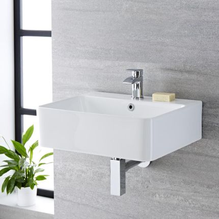 Milano Farington - White Modern Rectangular Wall Hung Basin - 520mm x 420mm (1 Tap-Hole)