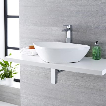 Milano Select - White Modern Countertop Basin - 590mm x 390mm (No Tap-Holes)