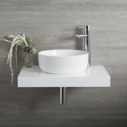 Milano Art - White Modern Ribbed Edge Round Countertop Basin - 360mm (No Tap-Holes)