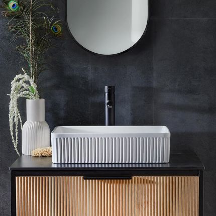 500x340mm Rectangular Ceramic Counter Top Fluted Basin