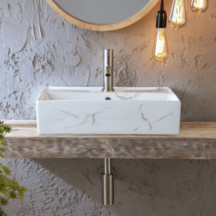 Milano Elswick - Marble Effect Rectangular Countertop Basin - 500mm x 350mm (1 Tap Hole)