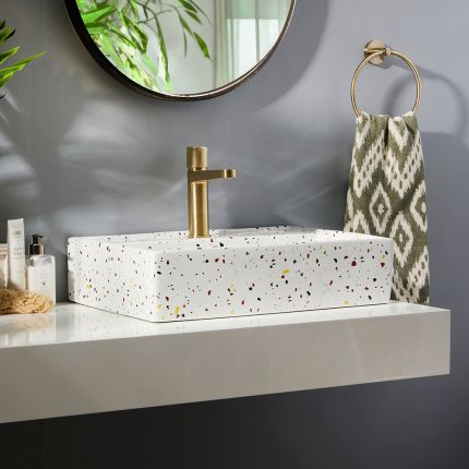 Milano Elswick - Terrazzo Effect Rectangular Countertop Basin - 500mm x 350mm (1 Tap Hole)