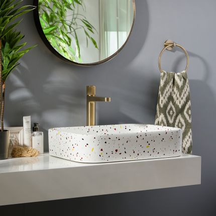 Milano Rivington - Terrazzo Effect Rectangular Countertop Basin - 505mm x 370mm (No Tap Holes)