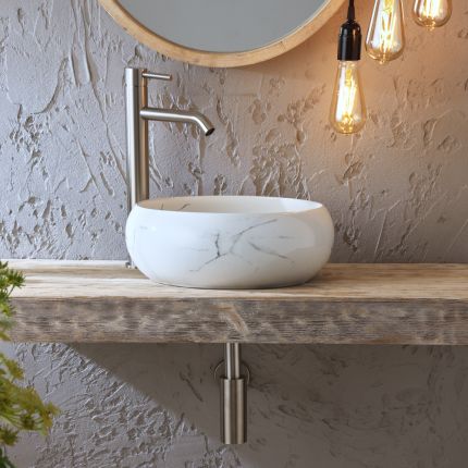 Milano Alden - Marble Effect Round Countertop Basin - 360mm (No Tap Holes)