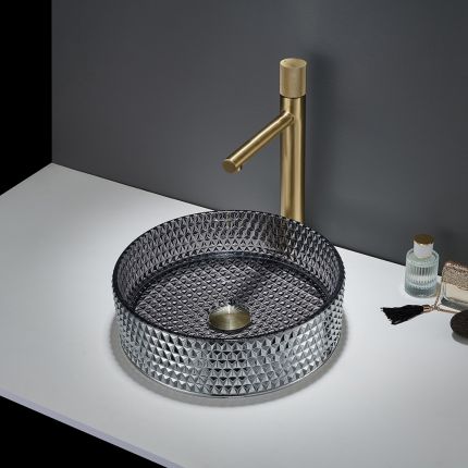 Milano Ballam - Crystal Glass Round Countertop Basin - 353mm (No Tap-Holes) - Choice of Finish