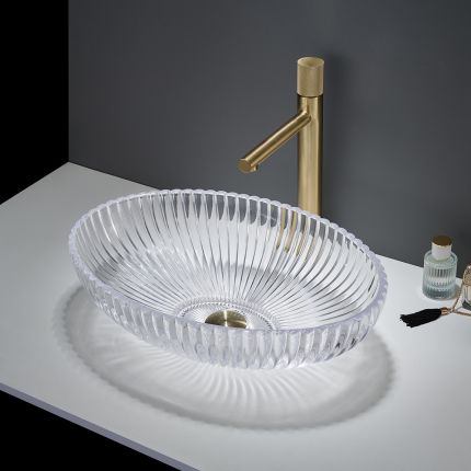 Milano Altham - Crystal Glass Oval Countertop Basin - 510 x 350mm (No Tap-Holes) - Choice of Finish