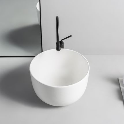 Milano Hemsby - White Modern Round Countertop Basin - 350mm (No Tap-Holes)