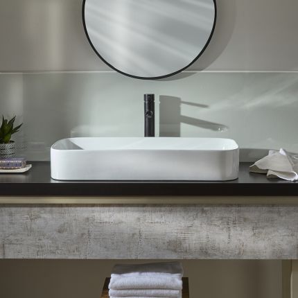 Milano Covent - White Modern Rectangular Countertop Basin - 750mm x 380mm (No Tap-Holes)
