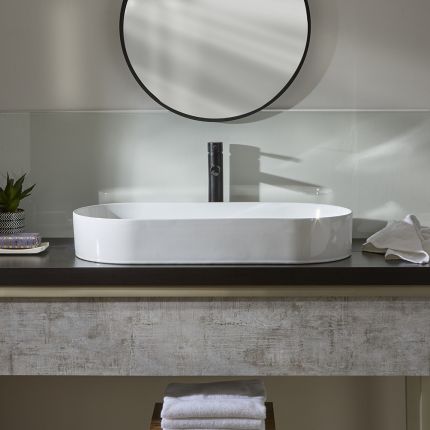 Milano Ealing - White Modern Oval Countertop Basin - 805mm x 390mm (No Tap-Holes)