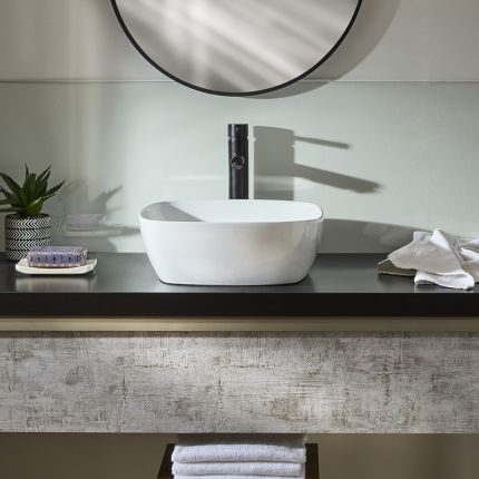Milano Berkely - White Modern Round Countertop Basin - 400mm (No Tap-Holes)