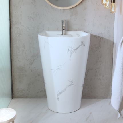 Milano Axton - Marble Effect Modern Freestanding Basin - 535mm x 480mm (1 Tap Hole)