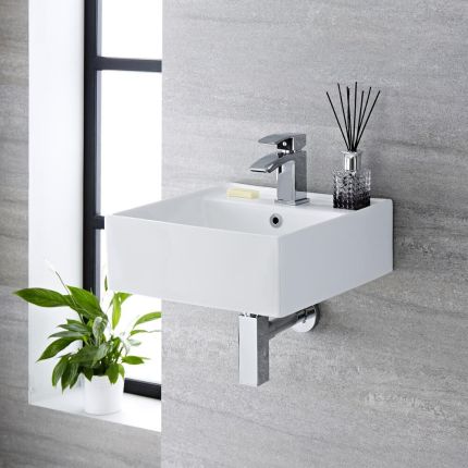 Milano Dalton - White Modern Wall Hung Basin - Choice of Size and Overflow Ring Finish