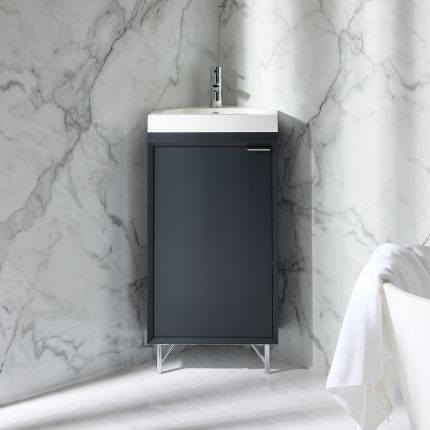 Milano Edge - 450mm Modern Cloakroom Corner Vanity Unit with Basin - Choice of Finish and Handles