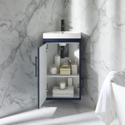 Milano Edge - 450mm Wall Hung Modern Cloakroom Corner Vanity Unit with Basin - Choice of Finish and Handles