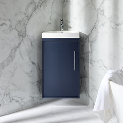Milano Edge - 450mm Wall Hung Modern Cloakroom Corner Vanity Unit with Basin - Choice of Finish and Handles