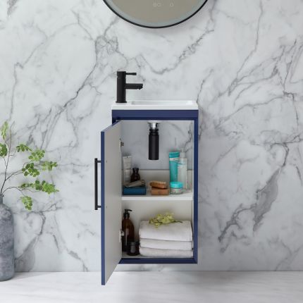 Milano Edge - 400mm Wall Hung Modern Cloakroom Vanity Unit with Basin - Choice of Finish and Handles