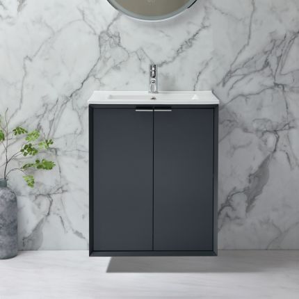 Milano Edge - 610mm Wall Hung Modern Vanity Unit with Basin - Choice of Finish and Handles