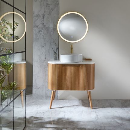 Milano Chalton - Oak Curved Fluted Vanity Unit - Choice of Size and Basin