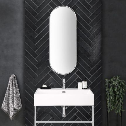 Milano Gianna - Chrome Oval Wall Hung Mirror - 1000mm x 400mm