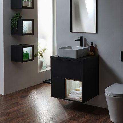 Milano Bexley - 600mm Wall Hung Open Shelf Vanity Unit - Choice of Basin, Finish and LED Light