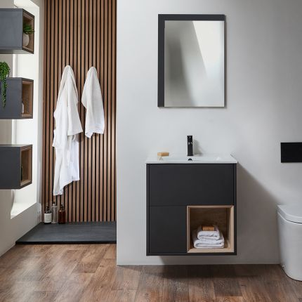 Milano Bexley - 610mm Wall Hung Open Shelf Vanity Unit with Basin - Choice of Finish, Basin and LED Light