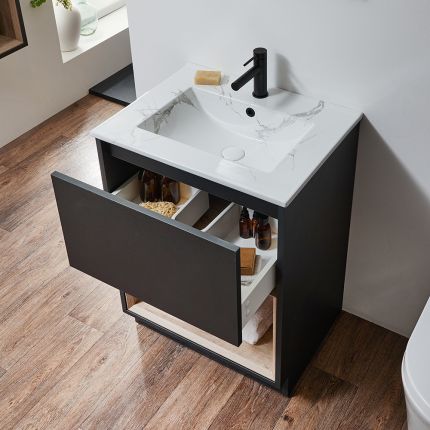 Milano Bexley - 610mm Floor Standing Open Shelf Vanity Unit with Basin - Choice of Finish, Basin and LED Light