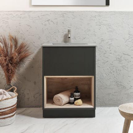 Milano Bexley - 612mm Open Shelf Vanity Unit with Elements Basin - Choice of Basin, Finish and LED Light