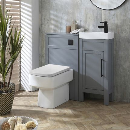 Milano Aston - Light Grey 400mm Traditional Vanity Unit with Basin and WC Unit with Elswick Back to Wall Toilet - Choice of Handles