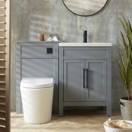 Milano Aston - Light Grey 600mm Traditional Vanity Unit with Basin and WC Unit with Rivington Back to Wall Toilet - Choice of Handles