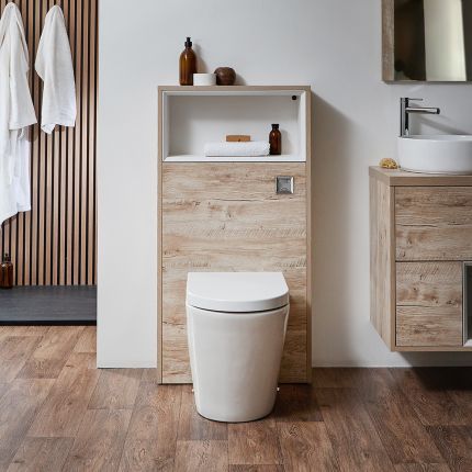 Milano Bexley - 600mm WC Unit with Rivington Back to Wall Toilet - Light Oak