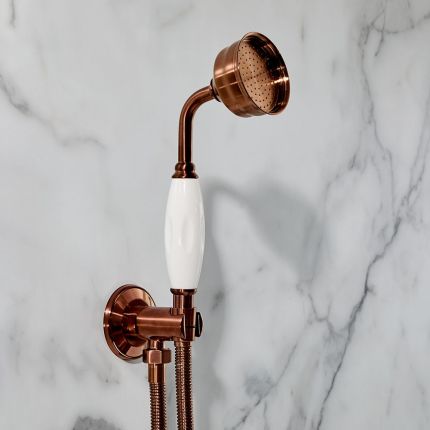 Milano Elizabeth - Traditional Hand Shower with Wall Bracket and Integrated Outlet Elbow - Brushed Copper