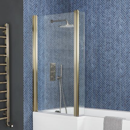 Milano Monet - Antique Brass Hinged L Shaped Shower Bath Screen