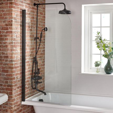 Milano Nero - Black Curved Top Bath Shower Screen