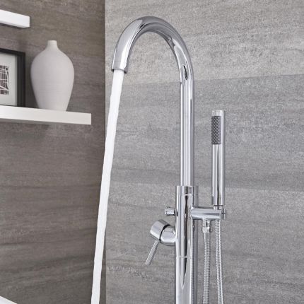 Milano Mirage - Modern Freestanding Bath Shower Mixer Tap with Hand Shower - Chrome