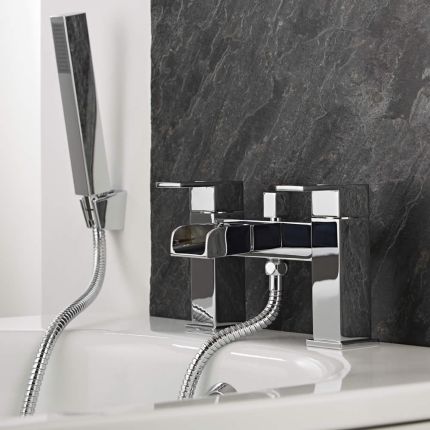 Milano Parade - Modern Deck Mounted Waterfall Bath Shower Mixer Tap with Hand Shower - Chrome