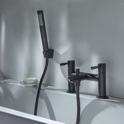 Milano Nero - Modern Bath Shower Mixer Tap with Hand Shower - Black
