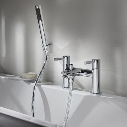 Milano Mirage - Modern Deck Mounted Bath Shower Mixer Tap with Hand Shower - Chrome