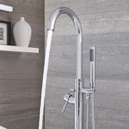 Milano - Modern Round Freestanding Bath Shower Mixer Tap with Hand Shower - Choice of Finish