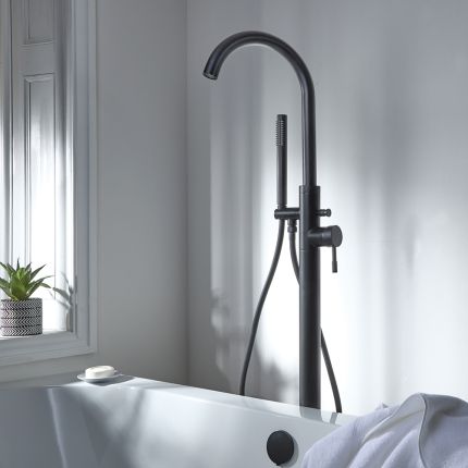 Milano Nero - Modern Freestanding Bath Shower Mixer Tap with Hand Shower - Black