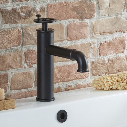Milano Zandra - Industrial Style Mono Basin Mixer Tap - Black
