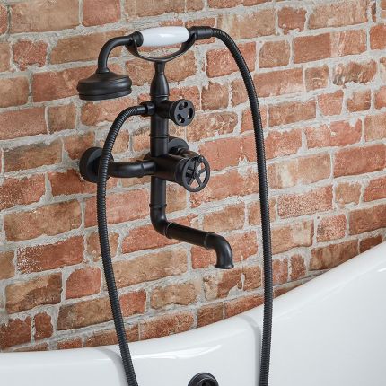 Milano Zandra - Industrial Style Wall Mounted Bath Shower Mixer Tap - Black