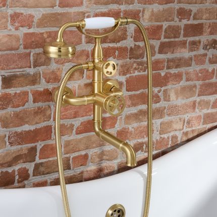 Milano Zandra - Industrial Style Wall Mounted Bath Shower Mixer Tap - Brushed Brass