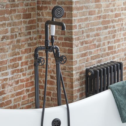 Milano Zandra - Industrial Style Freestanding Bath Shower Mixer Tap with Hand Shower - Black
