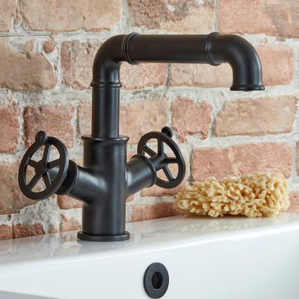 Milano Zandra - Industrial Style Two Handle Mono Basin Mixer Tap - Black