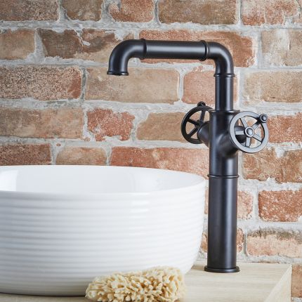Milano Zandra - Industrial Style High Rise Mono Basin Mixer Tap - Black